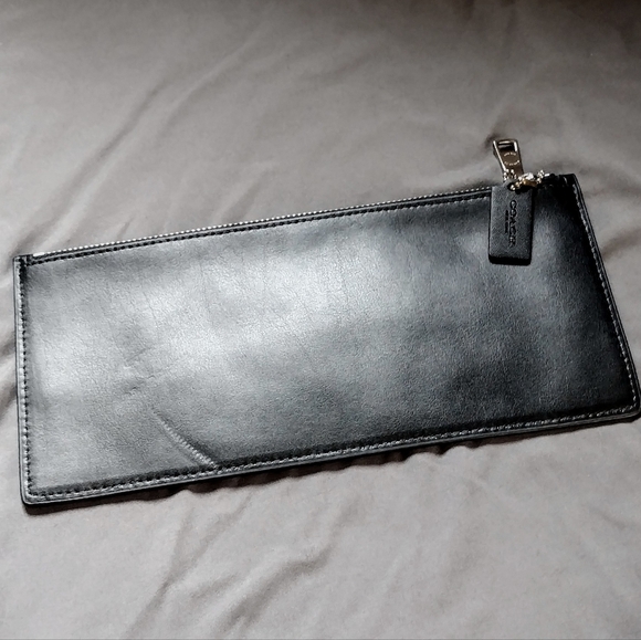 🩶 Coach Sleek Black Leather Skinny Wristlet Wallet Clutch Pouch Bag - Picture 8 of 11
